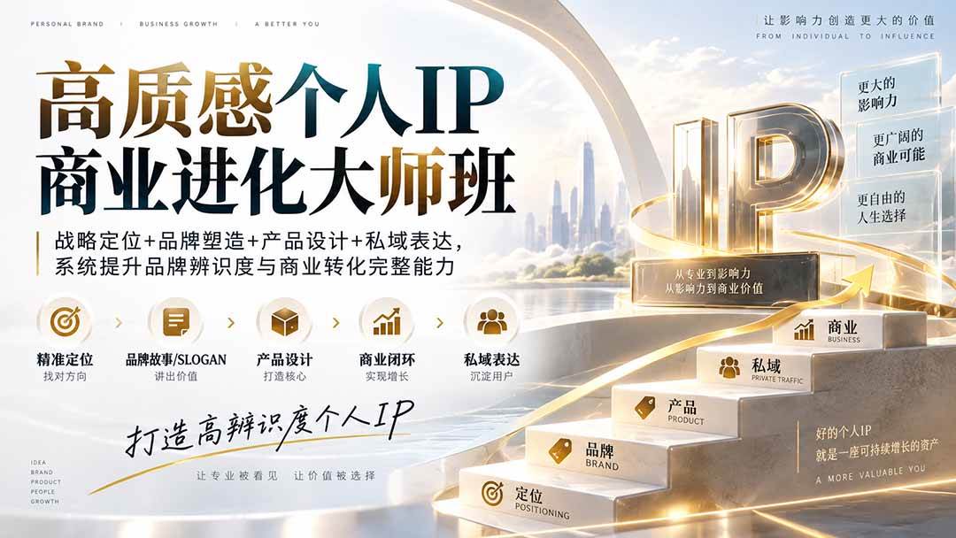 (20324期)高质感个人IP商业进化大师班:战略定位+品牌塑造+产品设计+私域表达,系统提升品牌辨识度与商业转化完整能力祝你网--专注互联网创业.信息差副业研究拒绝割韭菜祝你网