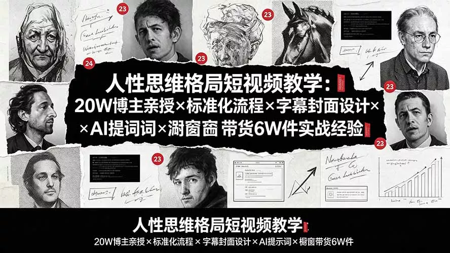 人性思维格局短视频教学:20W博主亲授×标准化流程×字幕封面设计×AI提示词×橱窗带货6W件实战经验祝你网--专注互联网创业.信息差副业研究拒绝割韭菜祝你网
