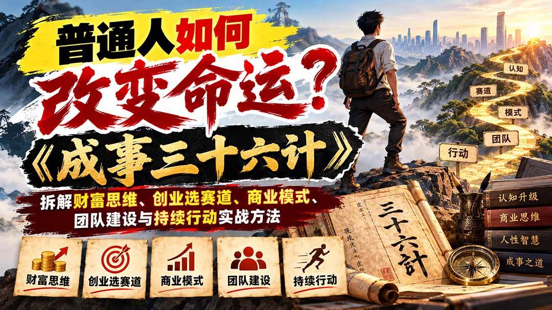 (21130期)普通人如何改变命运?《成事三十六计》拆解财富思维、创业选赛道、商业模式、团队建设与持续行动实战方法祝你网--专注互联网创业.信息差副业研究拒绝割韭菜祝你网