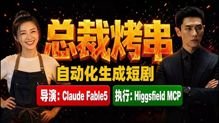 《总裁烤串》真人短剧全自动诞生!Claude Fable5 当导演,Higgsfield MCP 执行!祝你网--专注互联网创业.信息差副业研究拒绝割韭菜祝你网