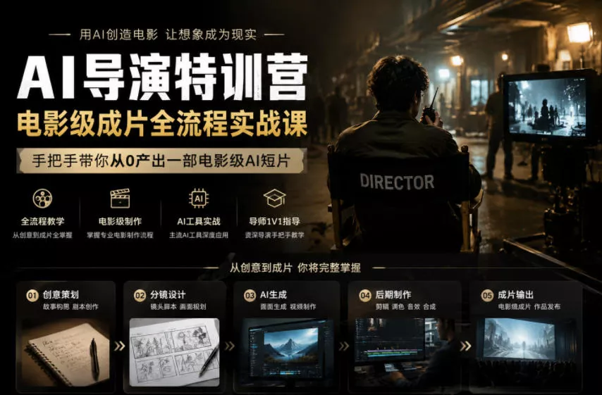 AI导演特训营,电影级成片全流程实战课,手把手带你从0产出一部电影级AI短片祝你网--专注互联网创业.信息差副业研究拒绝割韭菜祝你网