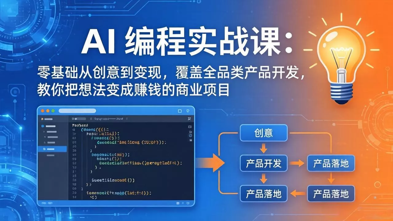 AI编程实战课-第三期-6月更新:零基础从创意到变现,覆盖全品类产品开发,把想法变成赚钱项目祝你网--专注互联网创业.信息差副业研究拒绝割韭菜祝你网
