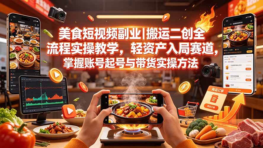 (19535期)美食短视频副业|搬运二创全流程实操教学,轻资产入局赛道,掌握账号起号与带货实操方法祝你网--专注互联网创业.信息差副业研究拒绝割韭菜祝你网