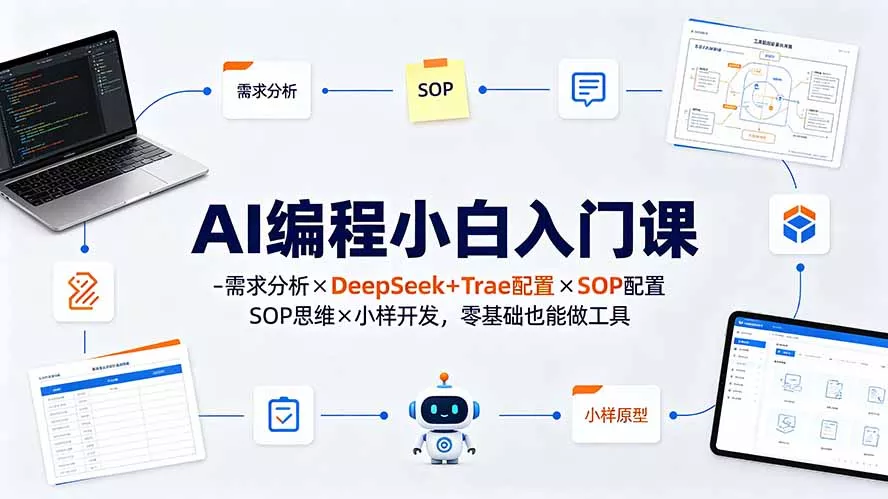 AI编程小白入门课-需求分析×DeepSeek+Trae配置×SOP思维×小样开发,零基础也能做工具祝你网--专注互联网创业.信息差副业研究拒绝割韭菜祝你网