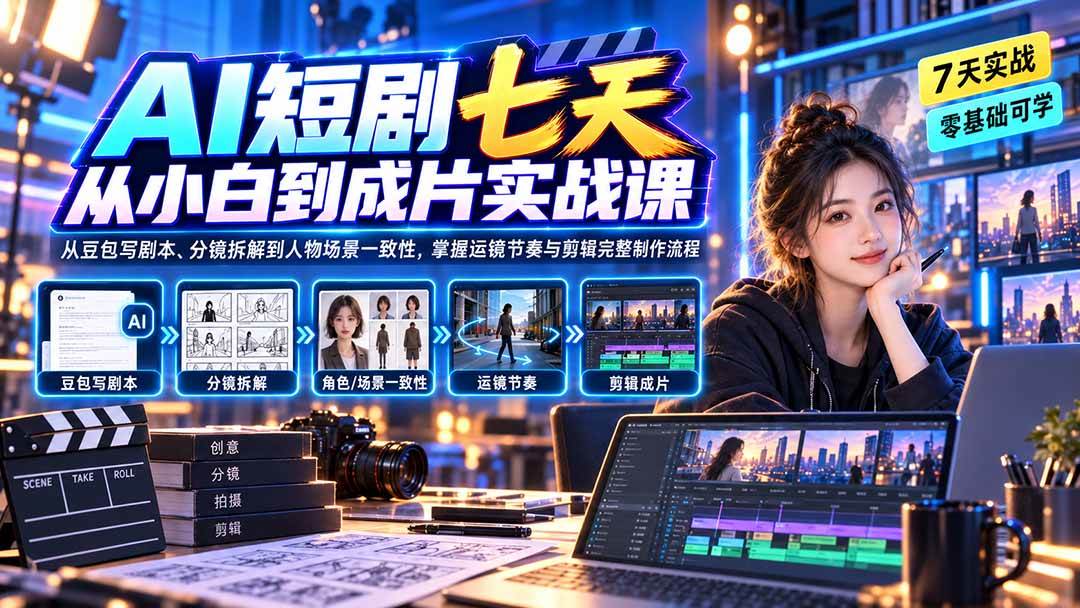 (20329期)AI短剧七天从小白到成片实战课:从豆包写剧本、分镜拆解到人物场景一致性,掌握运镜节奏与剪辑完整制作流程祝你网--专注互联网创业.信息差副业研究拒绝割韭菜祝你网
