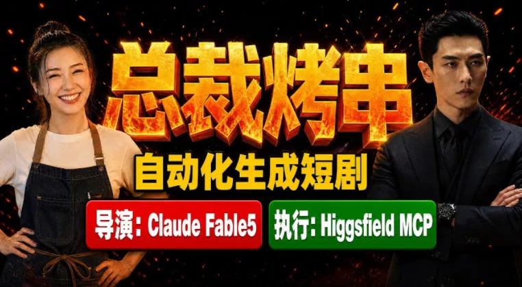 Claude Fable5担任导演+Higgsfield MCP落地执行|《总裁烤串》真人质感短剧全自动AI生成全流程教学祝你网--专注互联网创业.信息差副业研究拒绝割韭菜祝你网