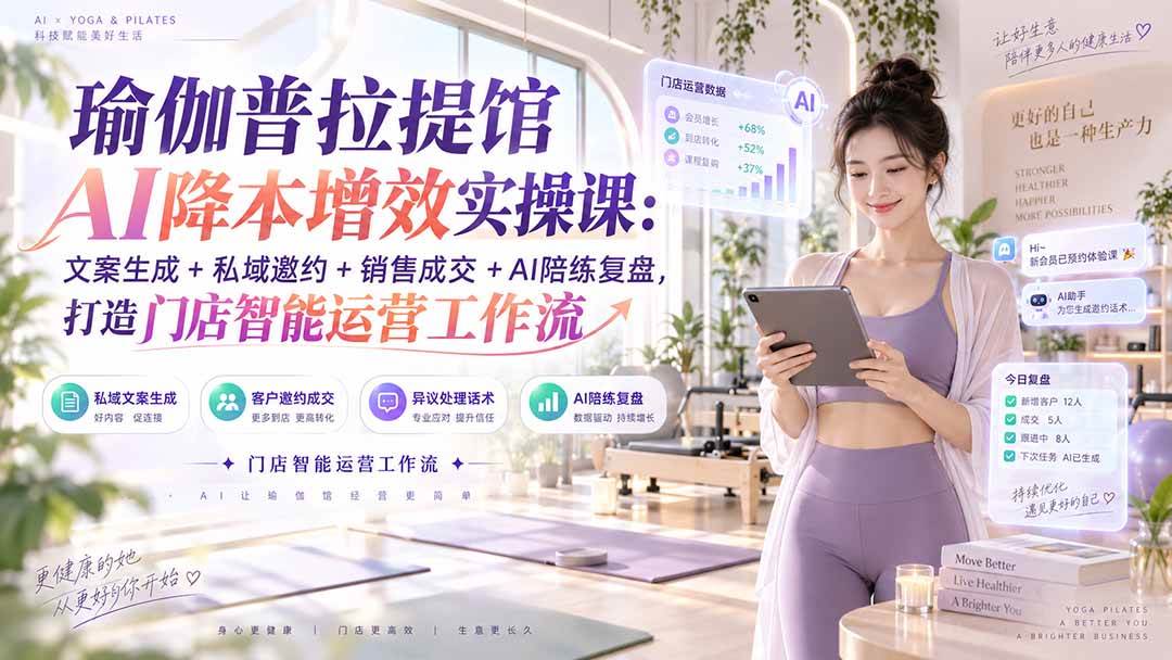 (20340期)瑜伽普拉提馆AI降本增效实操课:文案生成+私域邀约+销售成交+AI陪练复盘,打造门店智能运营工作流祝你网--专注互联网创业.信息差副业研究拒绝割韭菜祝你网